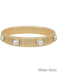 Ribbed Stretch Bracelet with Pearl Studded Accent