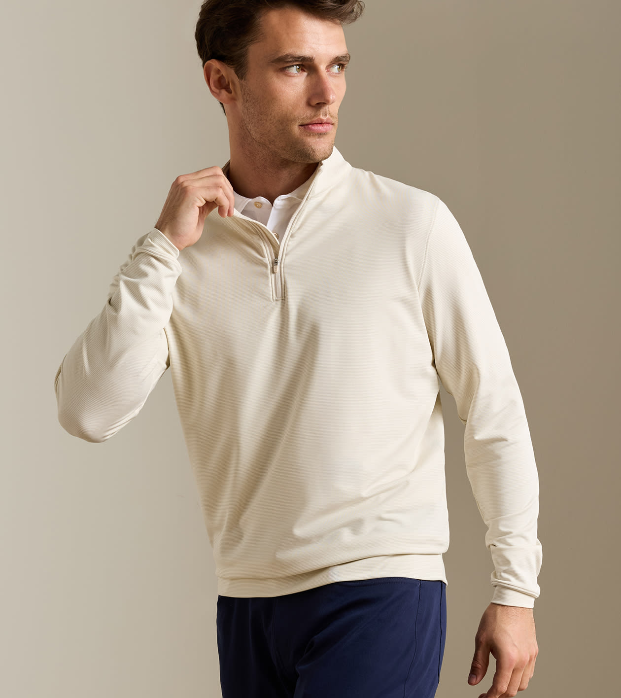 Peter Millar Perth Sugar Stripe Performance Quarter-Zip - Stone