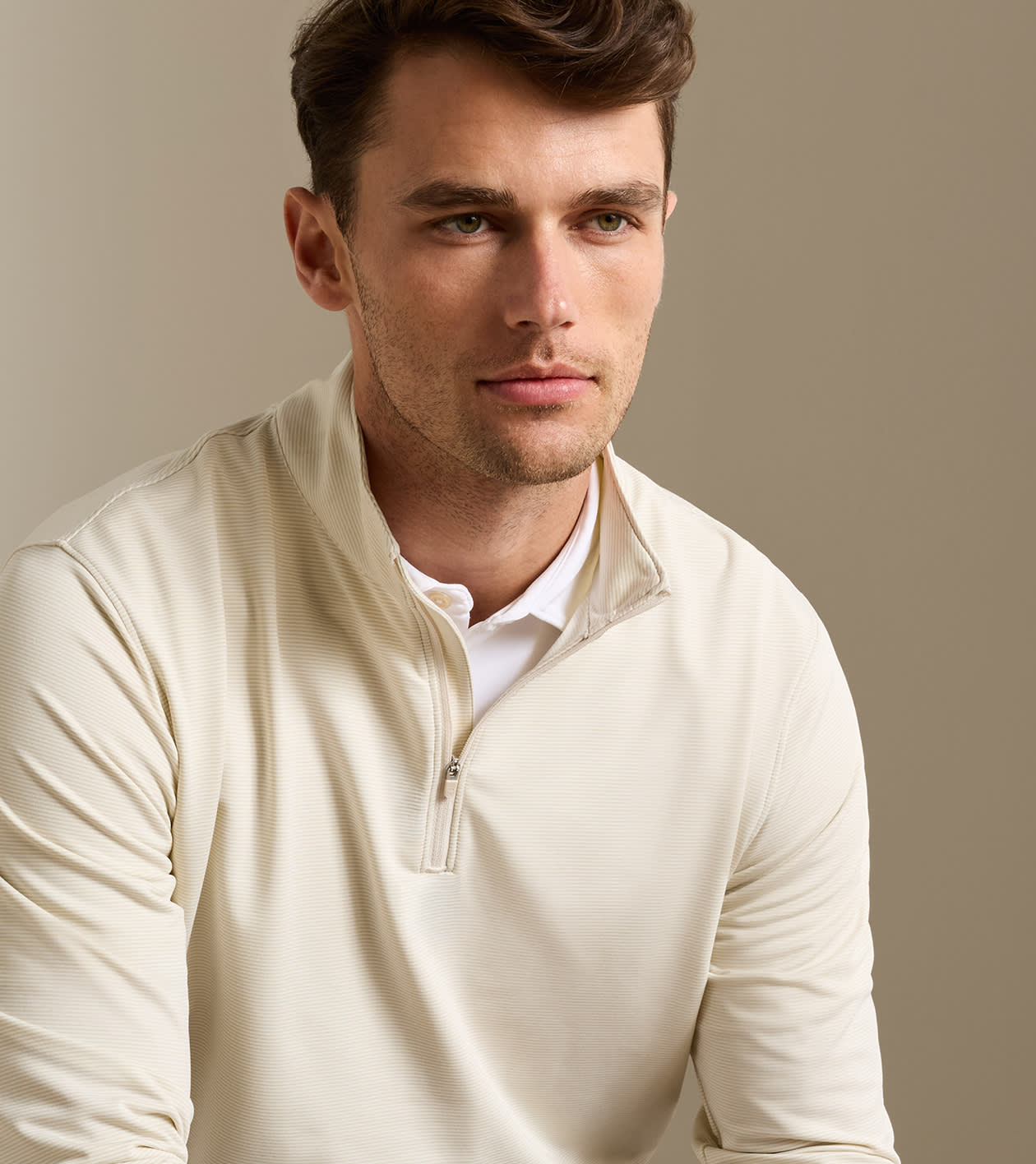 Peter Millar Perth Sugar Stripe Performance Quarter-Zip - Stone