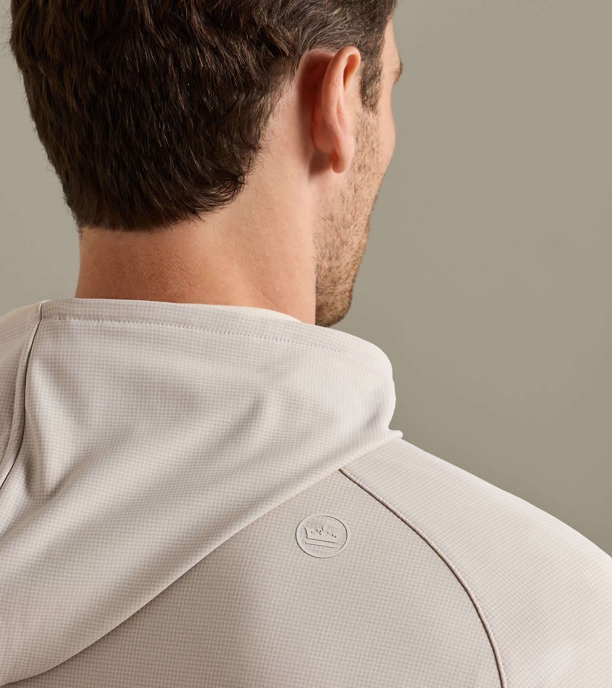 Peter Millar Pine Houndstooth Performance Hoodie - British Grey