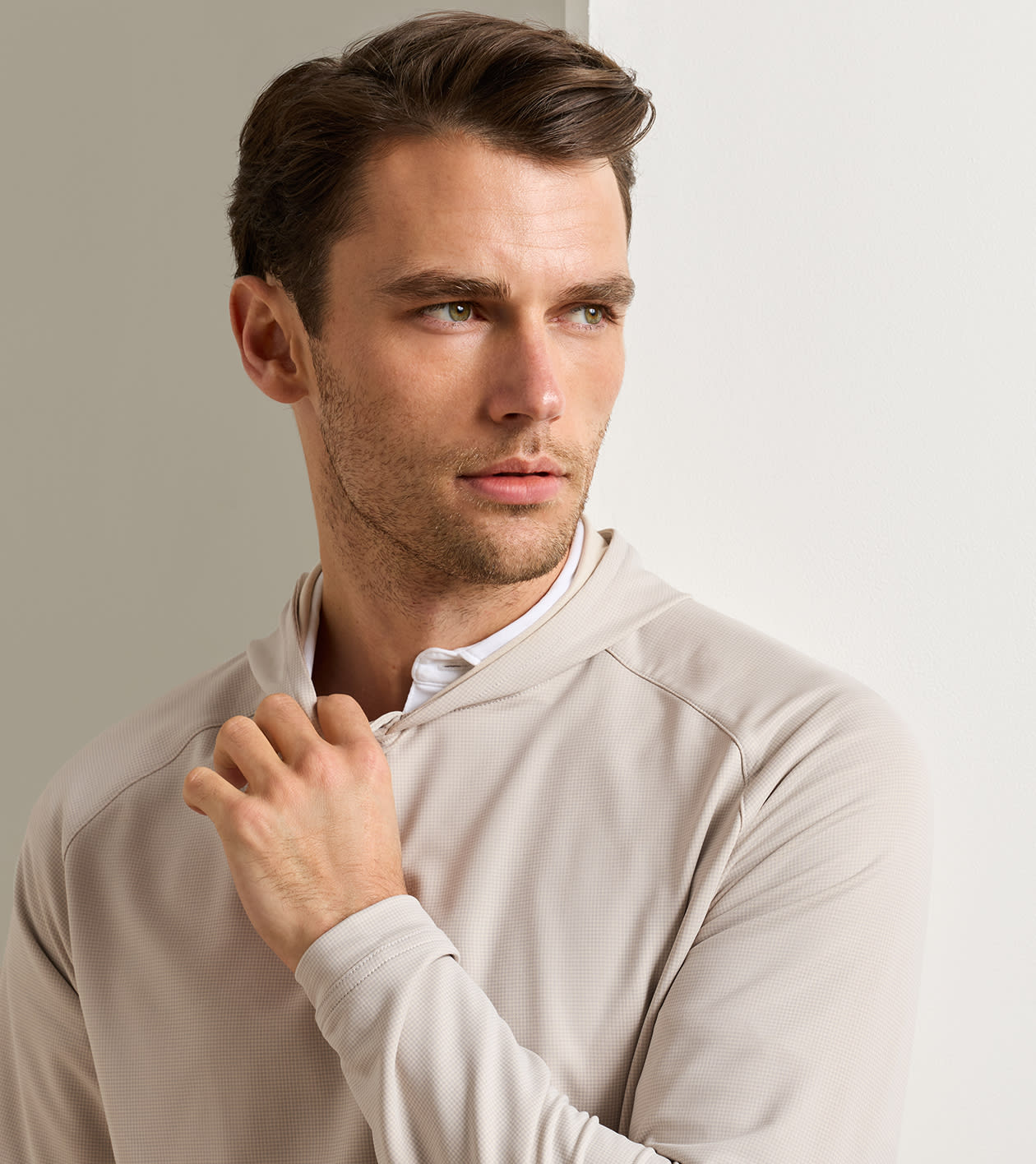 Peter Millar Pine Houndstooth Performance Hoodie - British Grey