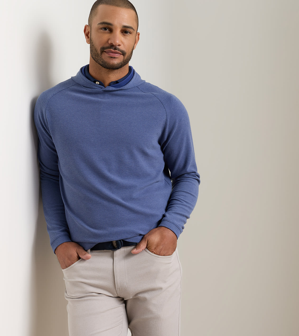 Peter Millar Pine Waffle Performance Hoodie - Bali Blue