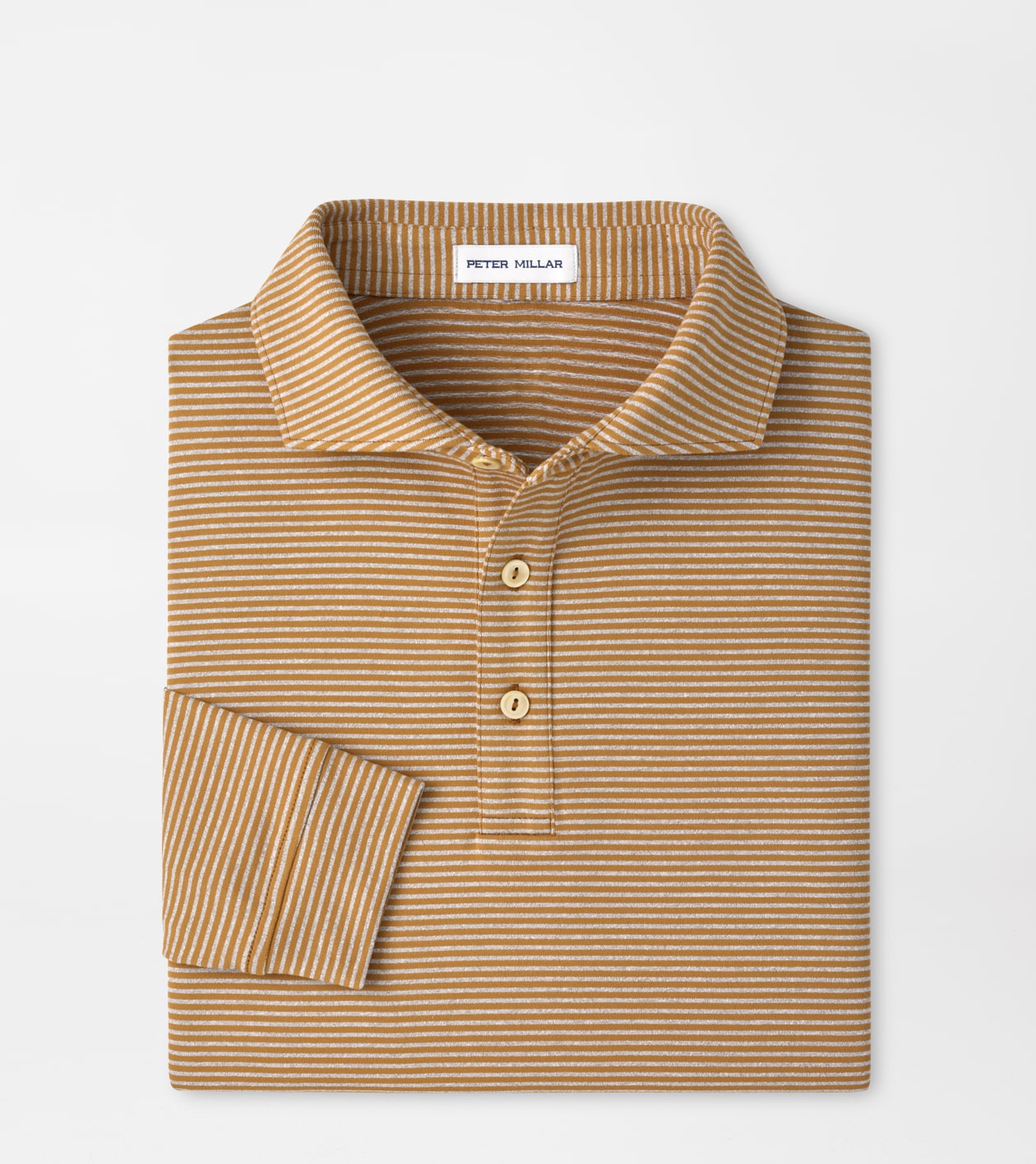 Peter Millar Lyons Stripe Performance Jersey Long-Sleeve Polo - Dark Amber
