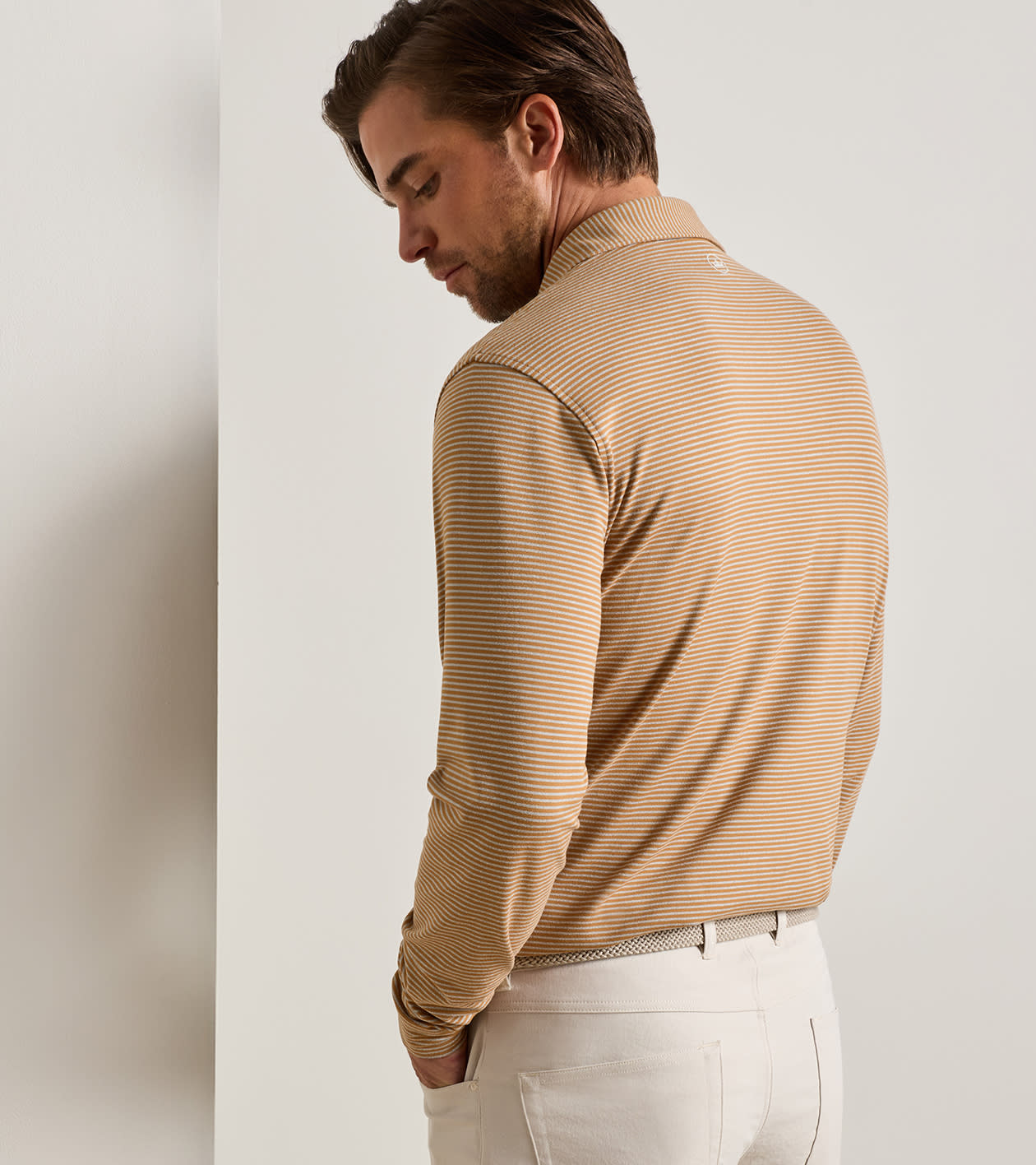 Peter Millar Lyons Stripe Performance Jersey Long-Sleeve Polo - Dark Amber