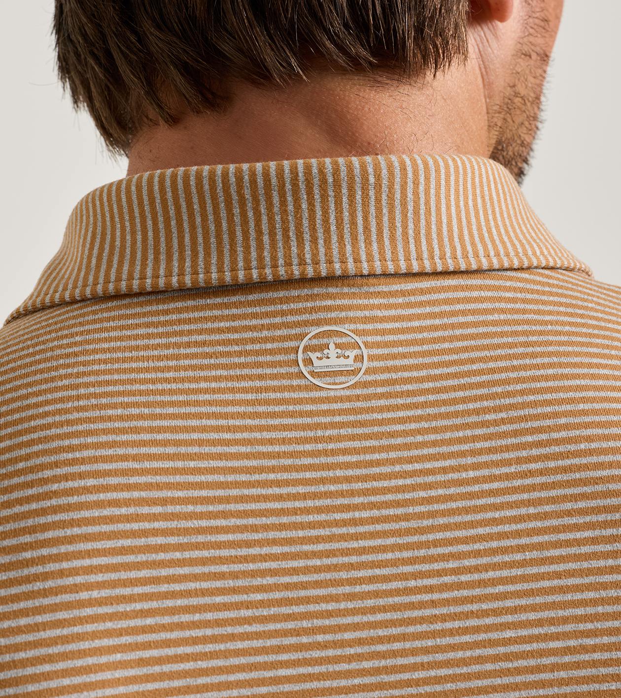 Peter Millar Lyons Stripe Performance Jersey Long-Sleeve Polo - Dark Amber
