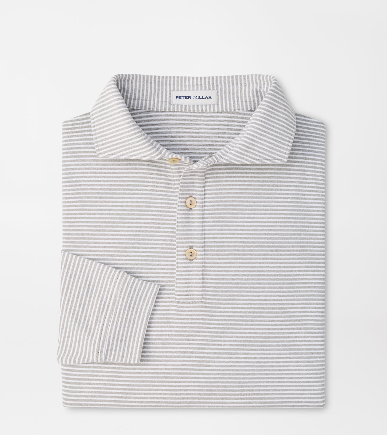 Peter Millar Lyons Stripe Performance Jersey Long-Sleeve Polo - Gale Grey