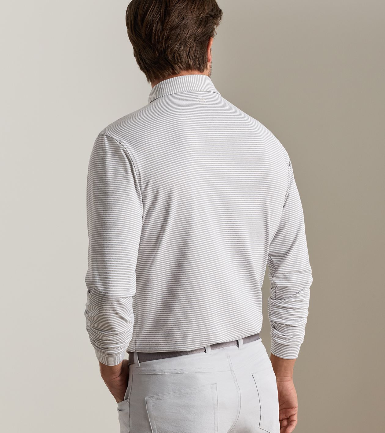 Peter Millar Lyons Stripe Performance Jersey Long-Sleeve Polo - Gale Grey