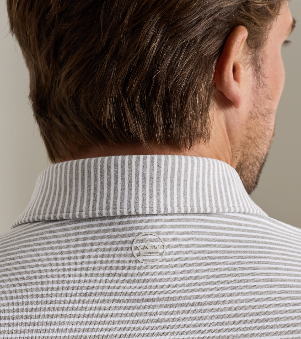 Peter Millar Lyons Stripe Performance Jersey Long-Sleeve Polo - Gale Grey