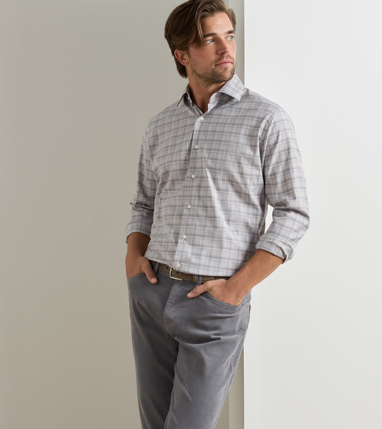 Peter Millar Griffin Crown Soft Twill Sport Shirt - Battleship Grey