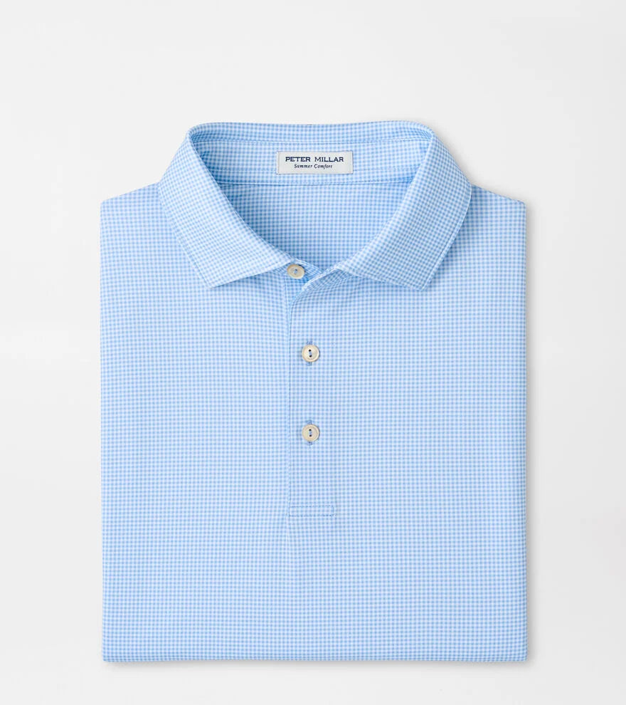 Peter Millar Gingham Performance Jersey Polo - Cottage Blue