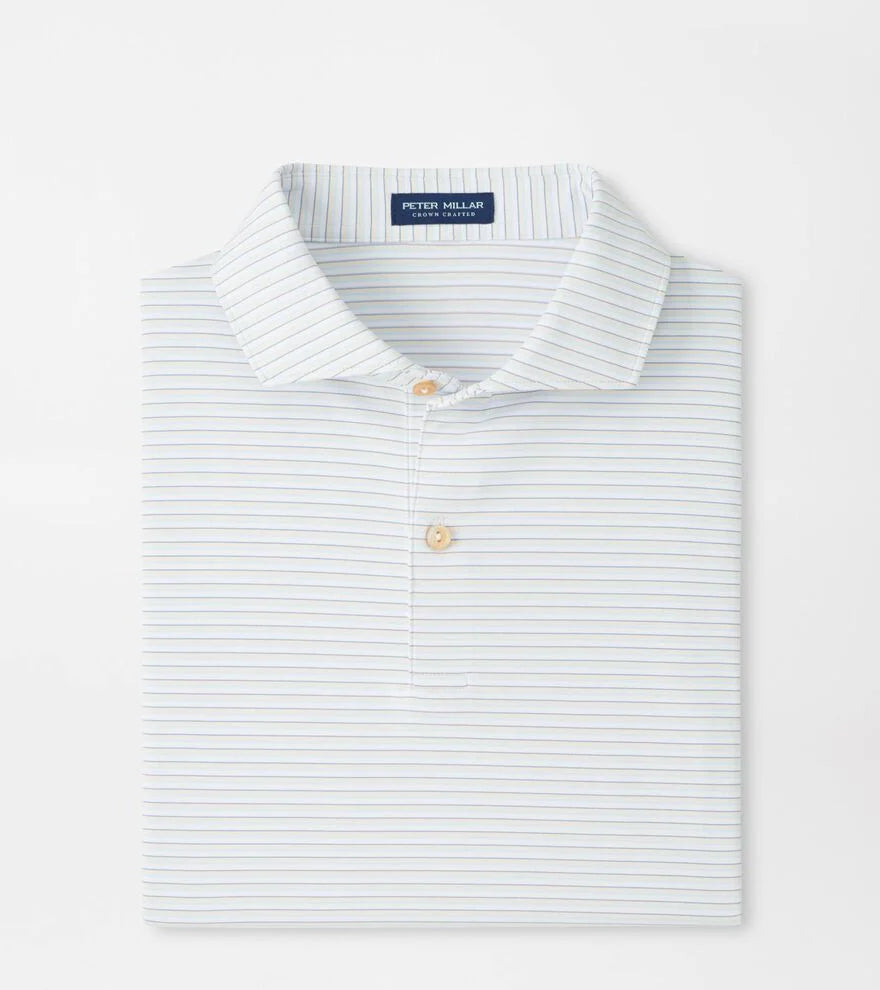 Peter Millar Echo Performance Jersey Polo - White/Blue Brisk