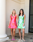 Jacquard Mini Dress - Lime Green & Blue