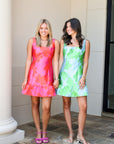 Jacquard Mini Dress - Hot Pink & Coral Red