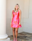 Jacquard Mini Dress - Hot Pink & Coral Red