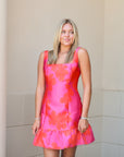 Jacquard Mini Dress - Hot Pink & Coral Red