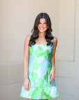 Jacquard Mini Dress - Lime Green & Blue