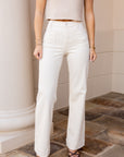 Front Pocket Wide Leg Jeans - Cream