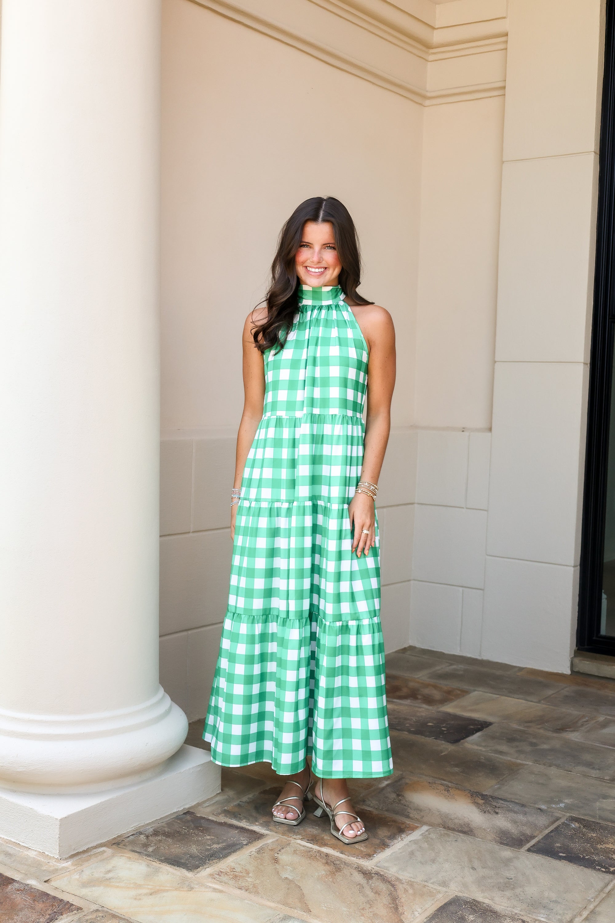 Green Gingham Maxi Dress