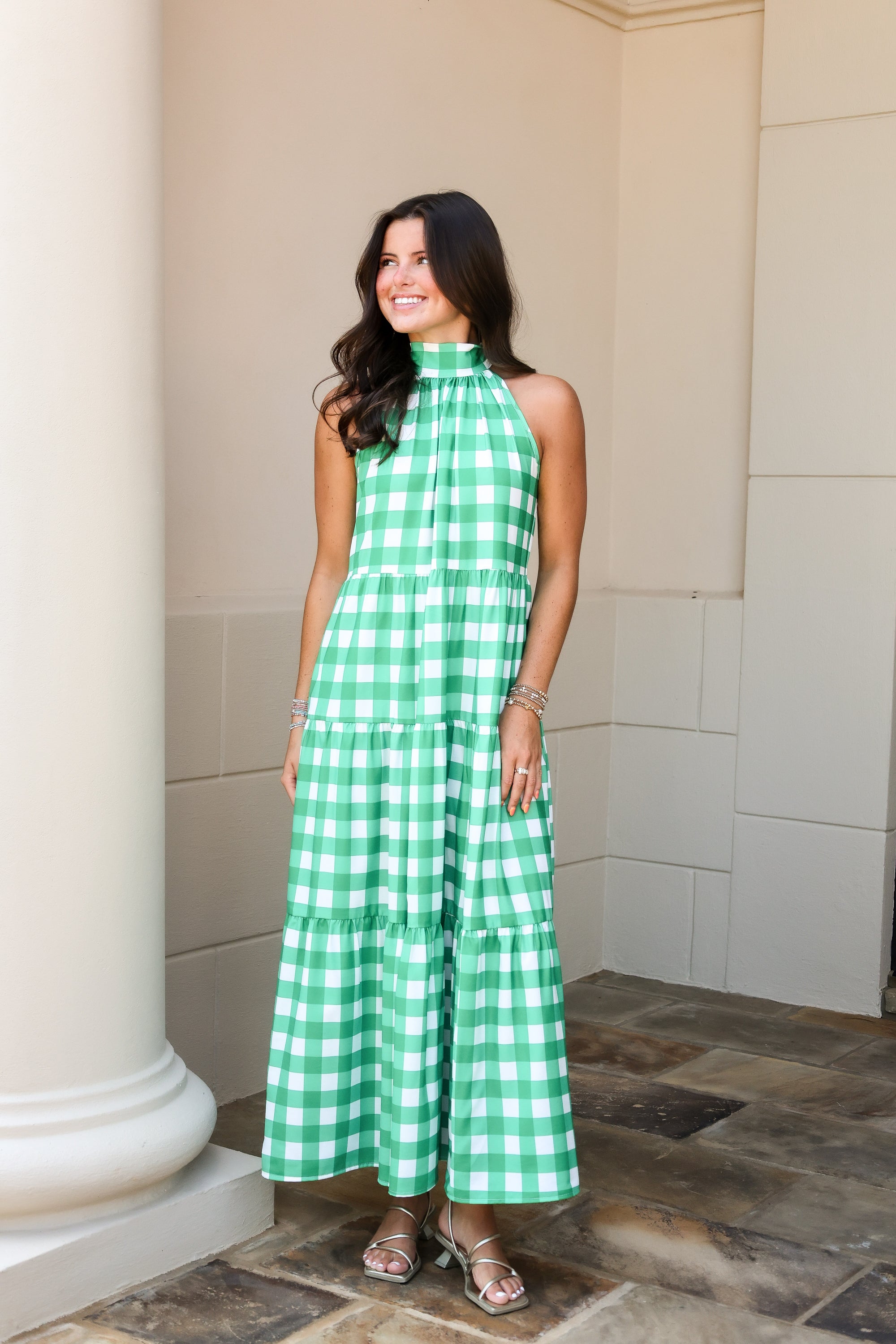 Green Gingham Maxi Dress
