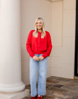 Red Contrast Piping Button Cardigan