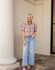 Plaid Short Sleeve Sweater