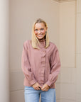 Ruffle Detail Button Down Stripe Top