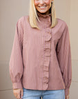 Ruffle Detail Button Down Stripe Top