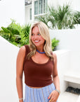Scoop Neck Tank - Brown