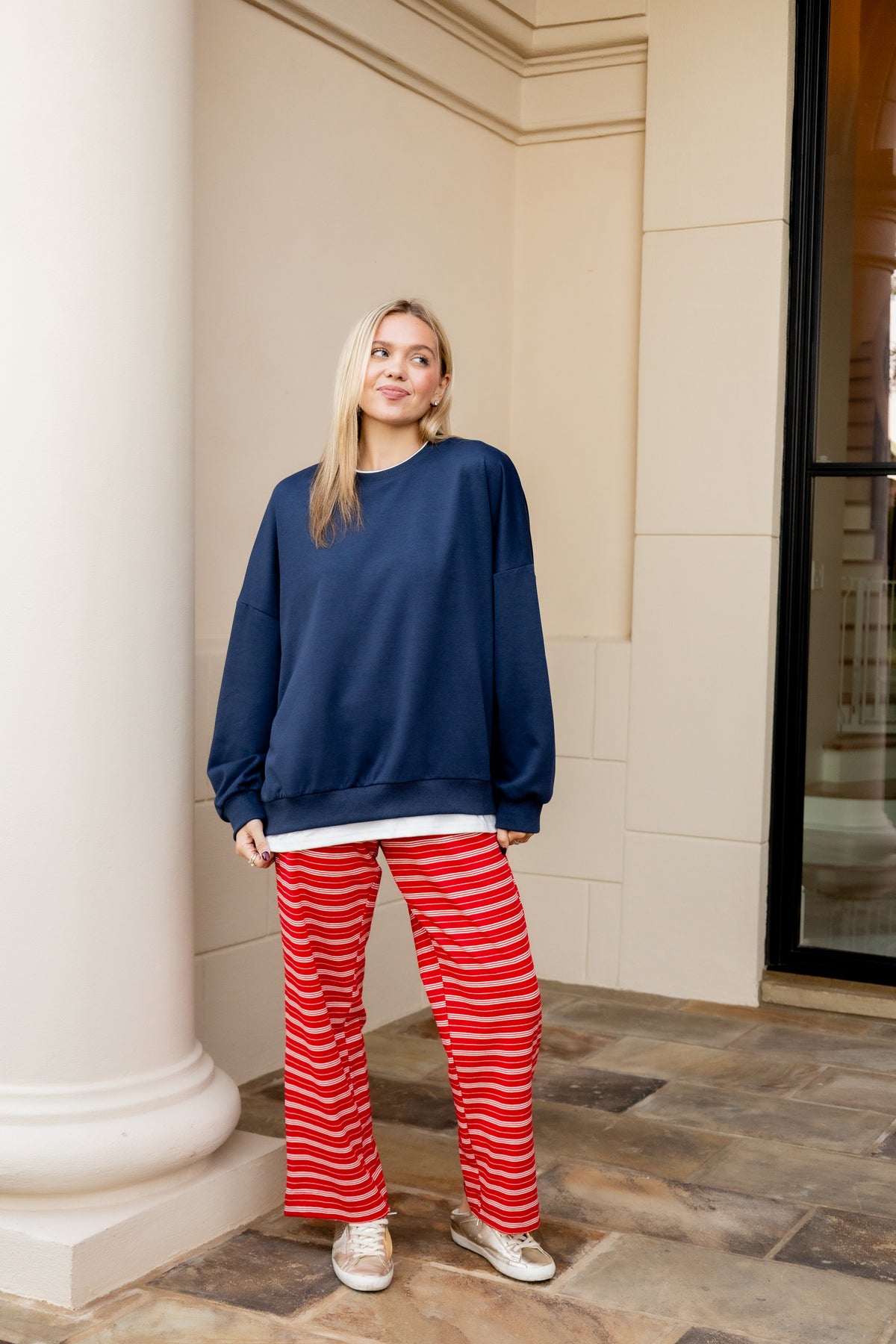 Layered Sweatshirt - Navy/White