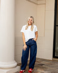 Dark Denim Striped Barrel Jeans