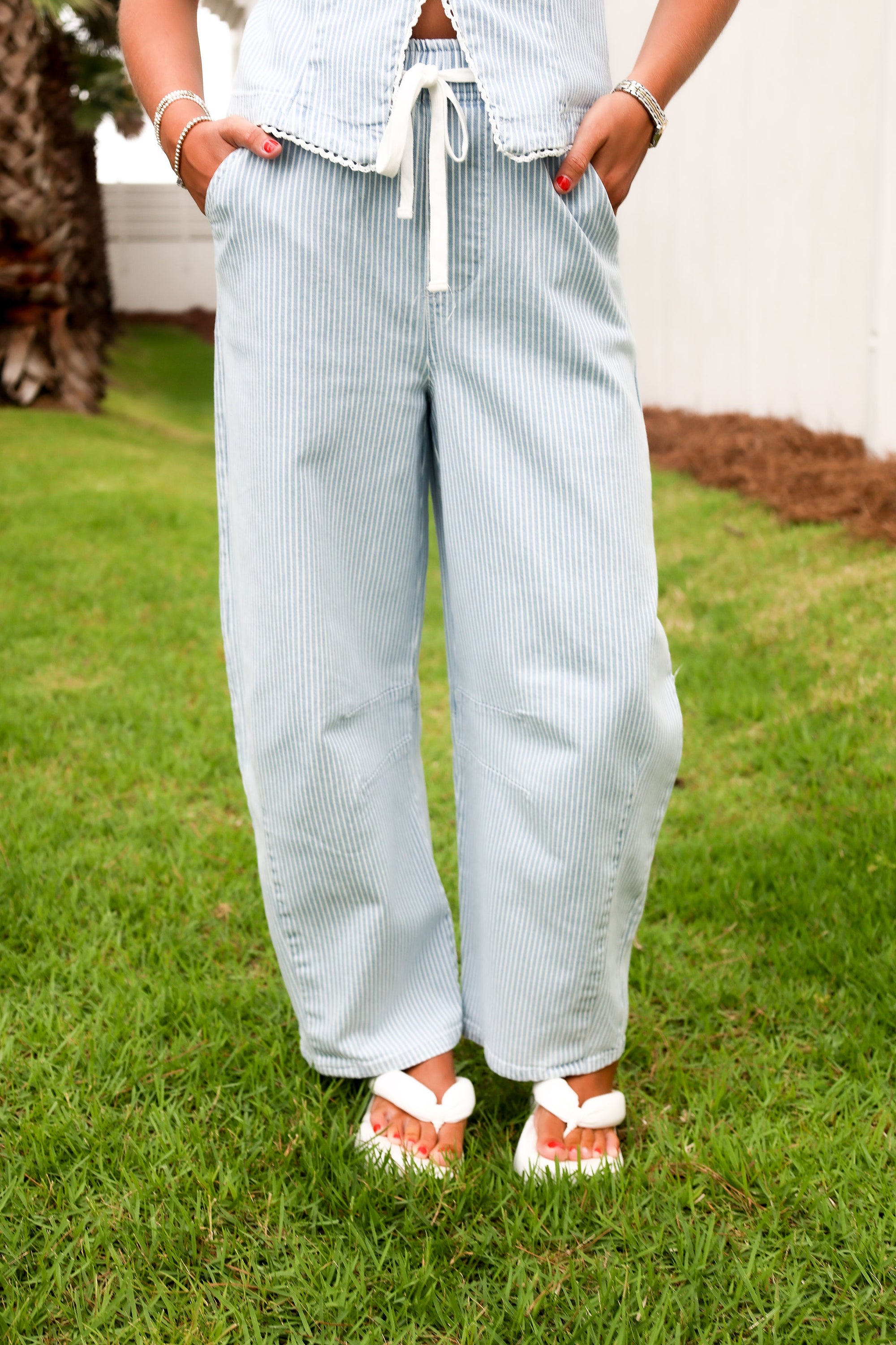 Washed Denim Striped Set