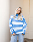 Rollneck Stripe Sweater - Blue/White