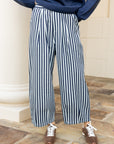 Wide-Leg Cropped Trousers - Blue Stripe