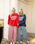 Wide-Leg Cropped Trousers - Blue Stripe