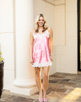 Pink Sequined Wide Lace Mini Dress