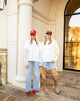 Crew Neck Oversized Tee With Lace Sleeves