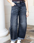 Washed Black Barrel Jeans