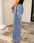 Washed Denim Pants With Side Line Detail