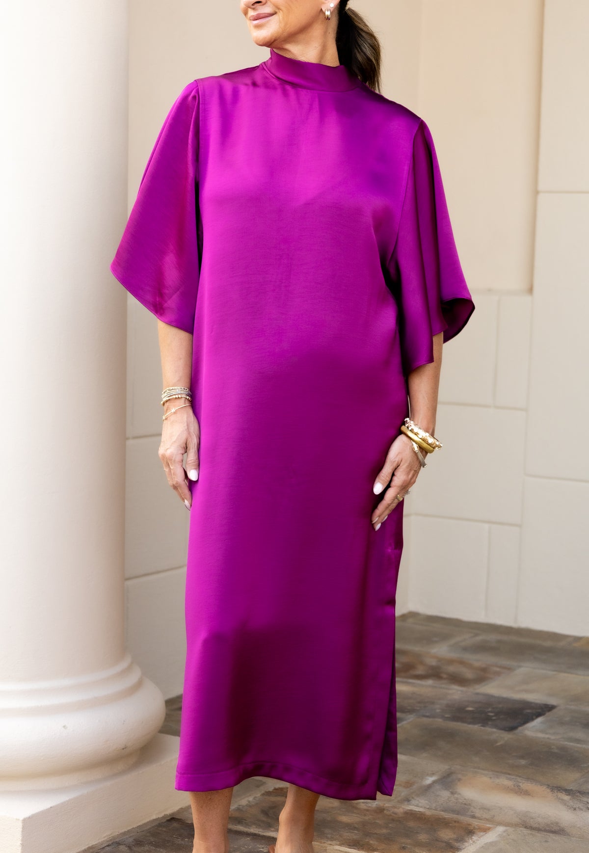 Flowy Satin Midi Dress