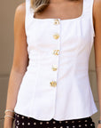 Gold Button White Vest