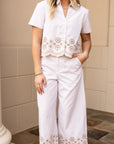 Stripe Embroidered Scallop Set