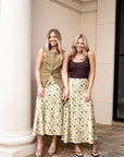 Olive Print Midi Skirt