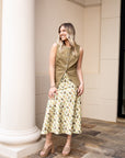 Olive Print Midi Skirt