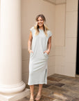 Mineral Wash Midi Dress - Sage Green