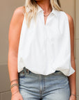 Bubble Hem Sleeveless Top - White