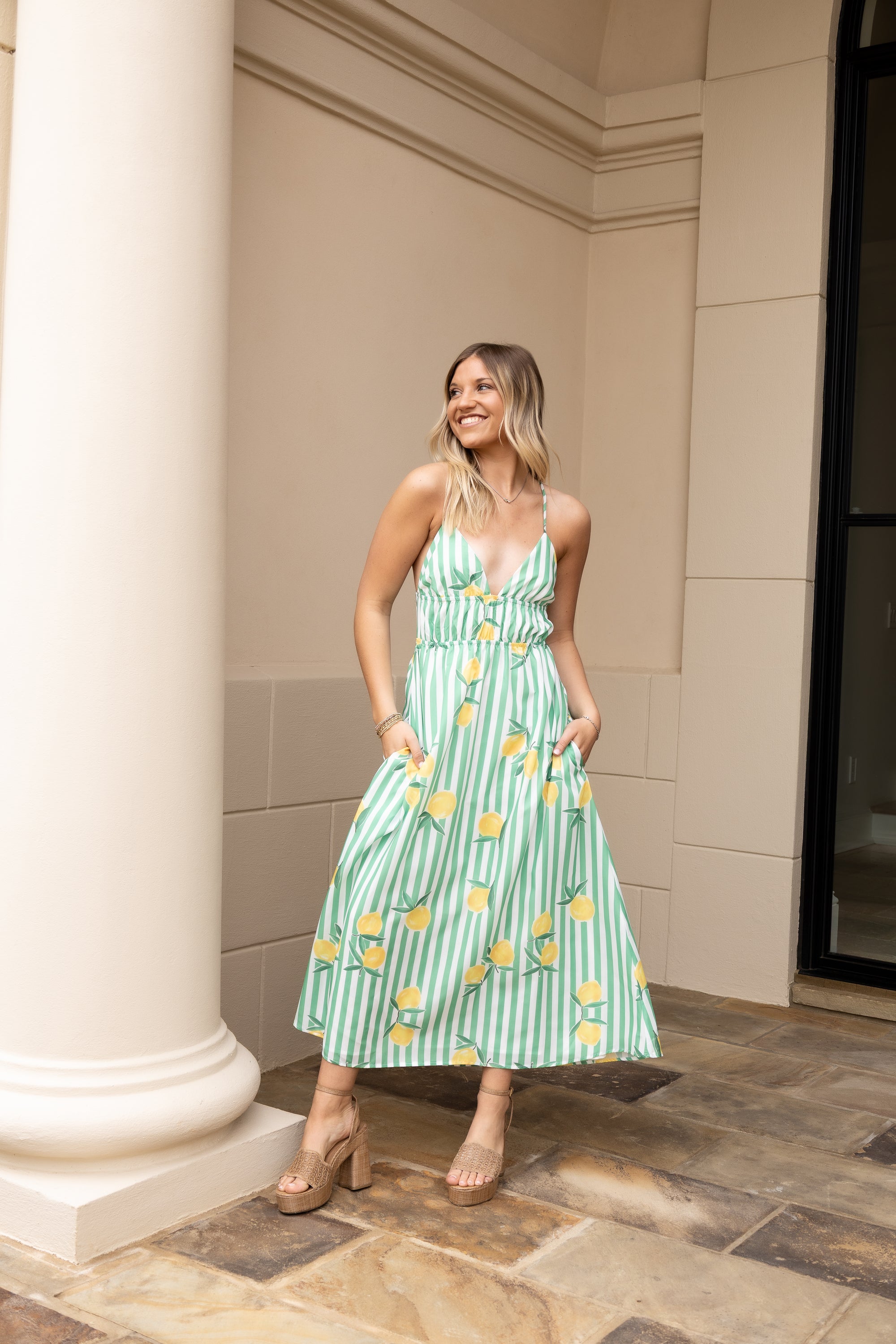 Striped Lemon Print Midi Dress – JAR and Company