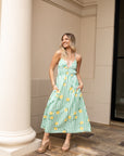 Striped Lemon Print Midi Dress