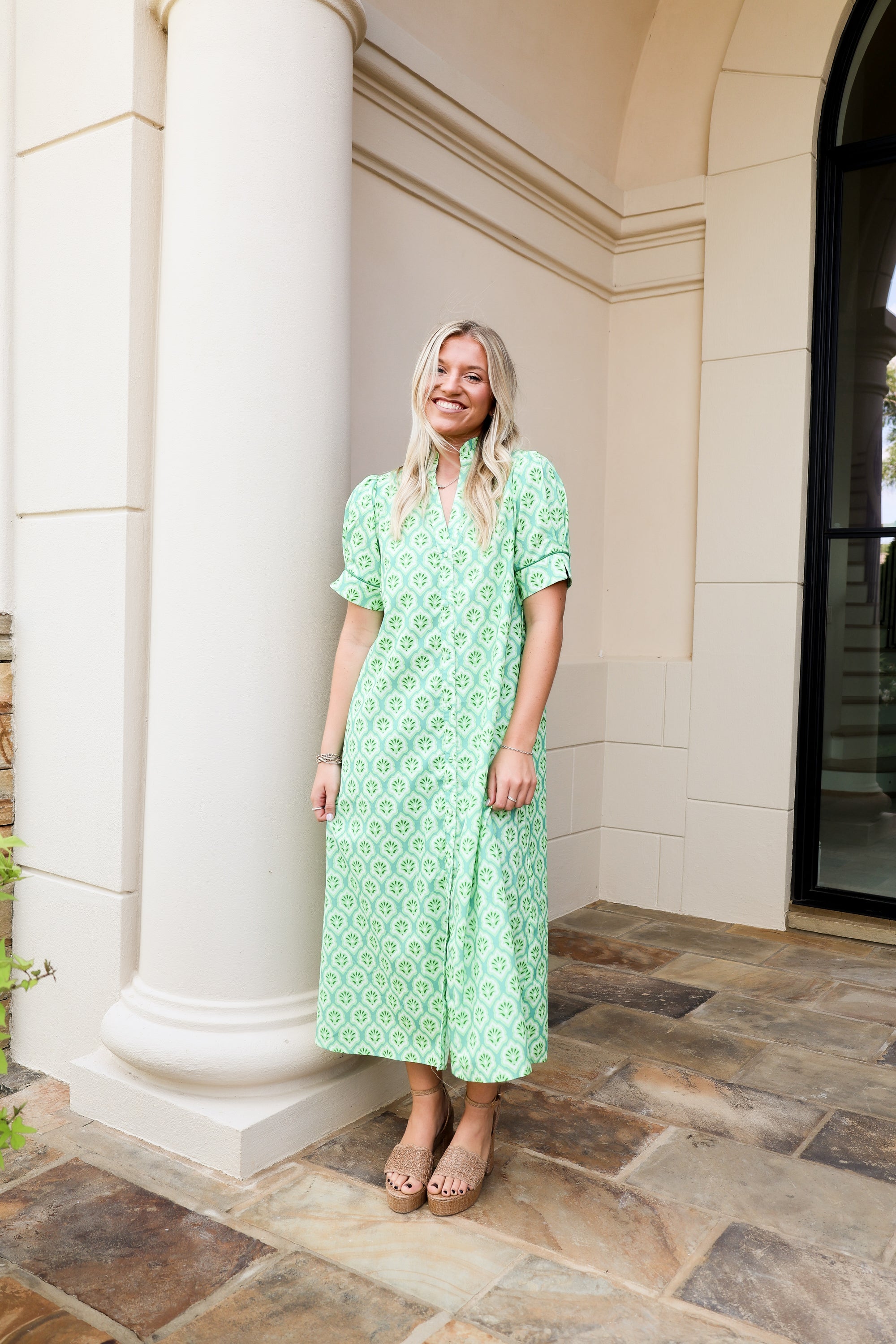 Printed Midi Dress - Grass Mix