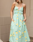 Striped Lemon Print Midi Dress