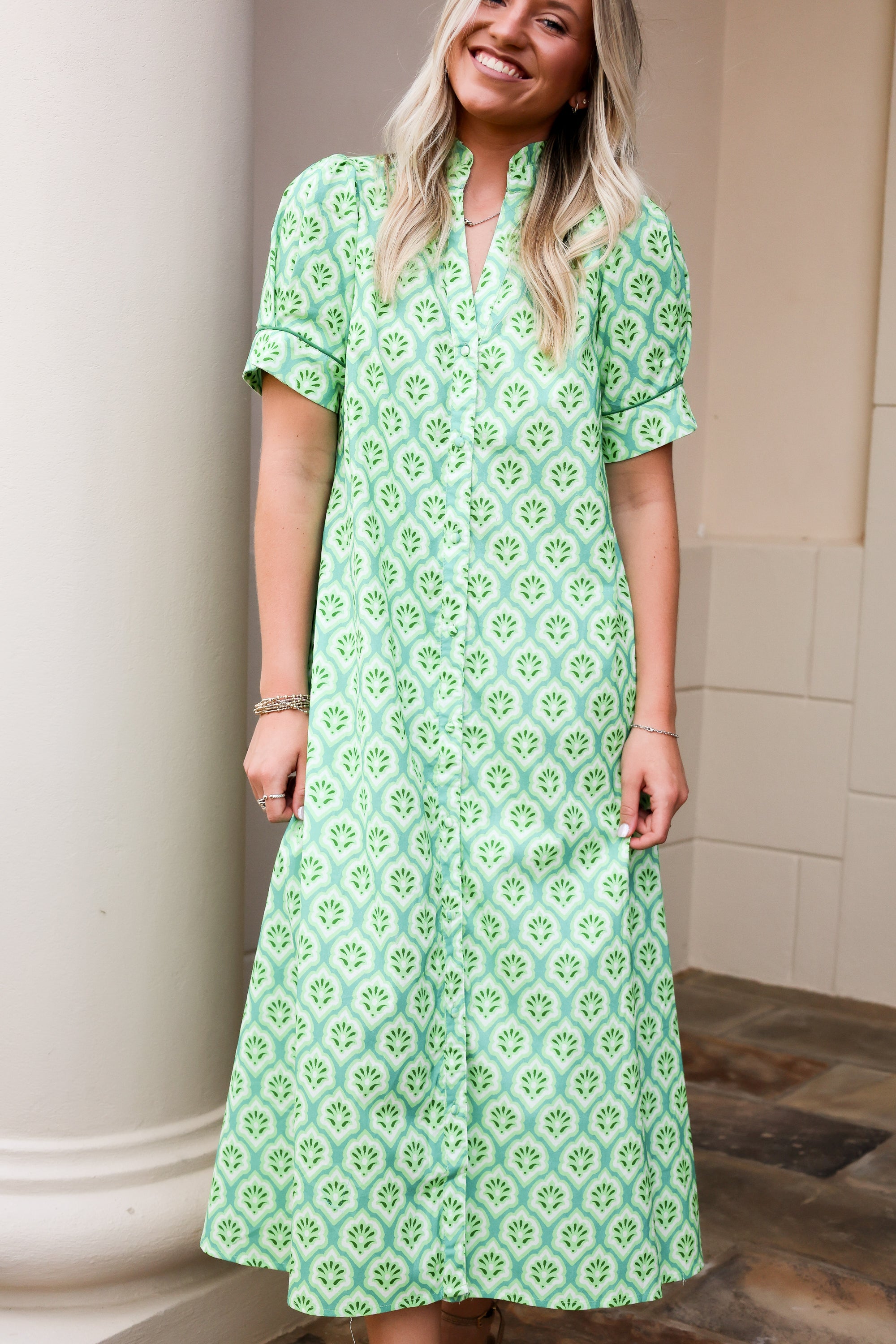 Printed Midi Dress - Grass Mix